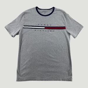 Tommy Hilfiger Stripe Logo T Shirt XL Gray Ringer Tee